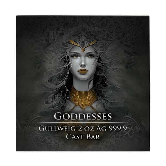 2024 2 oz Germania Mint Goddesses Gullweig Colorized Cast Silver Bar