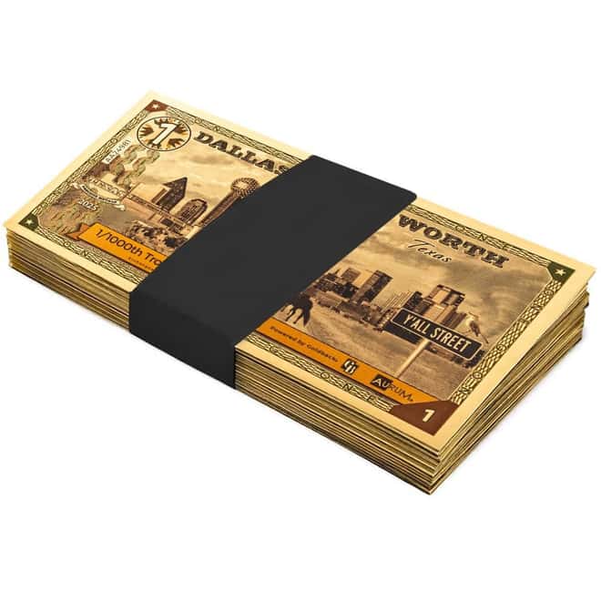 1 Dallas Fort Worth Texas Goldback 1/1000 oz 24K Gold Foil Aurum Note