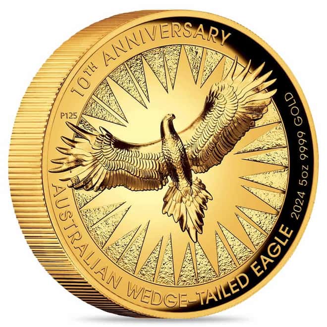2024 5 oz Proof Gold Australian Wedge Tailed Eagle Perth Mint High Relief Coin (w/Box & COA)