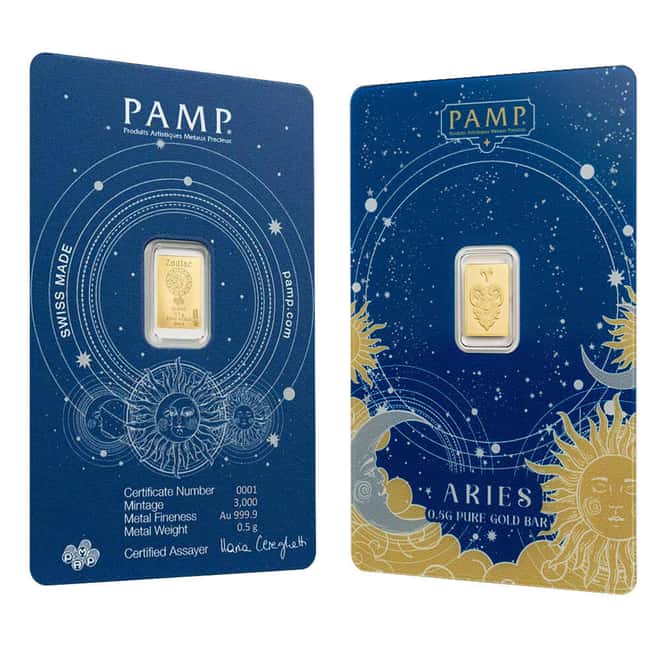 1/2 Gram PAMP Suisse Aries Zodiac Gold Bar (in Assay)