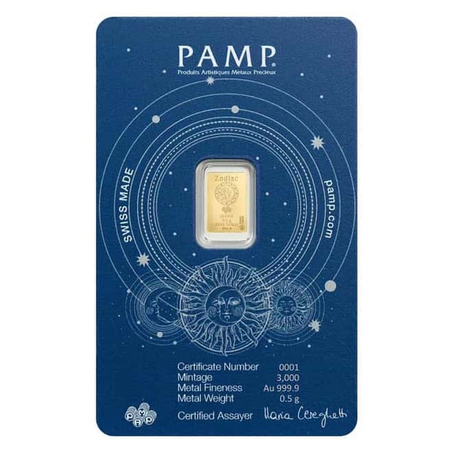 1/2 Gram PAMP Suisse Cancer Zodiac Gold Bar (in Assay)