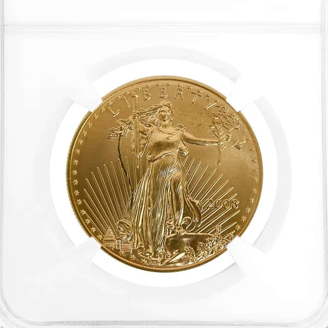 2008 1 oz $50 Gold American Eagle NGC MS 69 Mint Error (Obv Struck Thru)