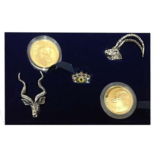 1999/2000 1 oz Proof Gold South Africa Natura Kudu and Sable 2-coin Set .9999 Fine (w/Box & COA, Silver Figurines)