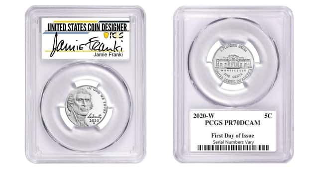 2020 w obverse and reverse jefferson nickel pcgs pf 70 fdoi jamie franki sign