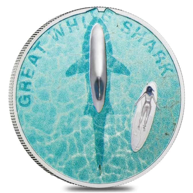 2021 1 oz Proof Silver Great White Shark Palau Coin