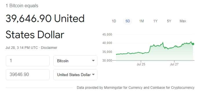 Bitcoin price weekly July 2021