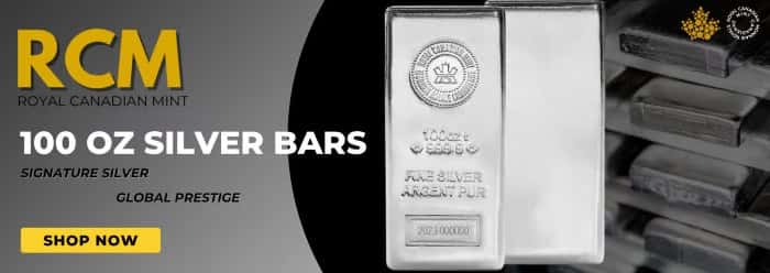 100 oz Royal Canadian Mint (RCM) .9999 Fine Silver Bar