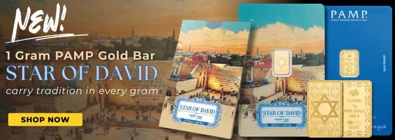 1 Gram PAMP Suisse Star of David Gold Bar .9999 Fine (in Assay)