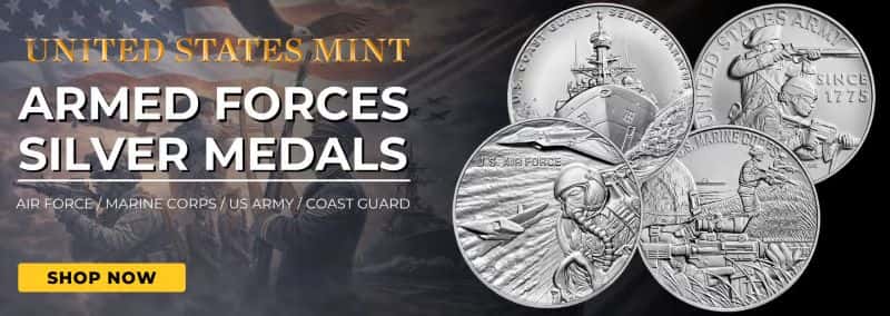 US Armed Forces 1 oz Silver Medals: Army, Marine Corps, Coast Guard, Air Force