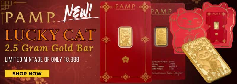 2.5 Gram PAMP Suisse Lucky Cat Gold Bar .9999 Fine (in Assay)