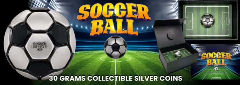 30 Gram Silver Soccer Ball Spherical Antiqued Coin