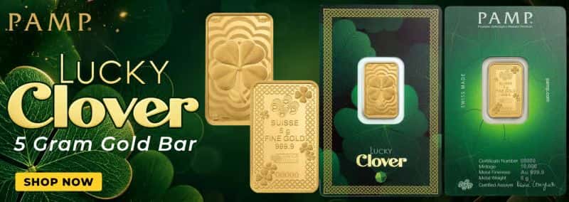 5 Gram PAMP Suisse Lucky Charm Four-Leaf Clover Gold Bar .9999 Fine (in Assay)