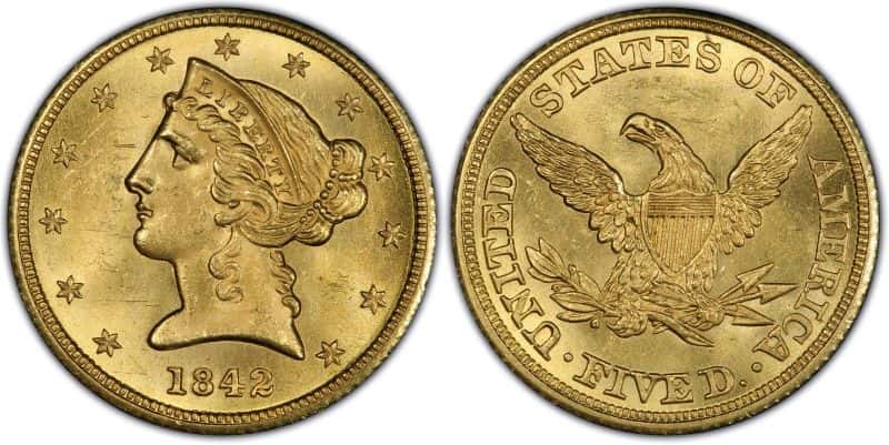 1842 Liberty Head $5 Half Eagle