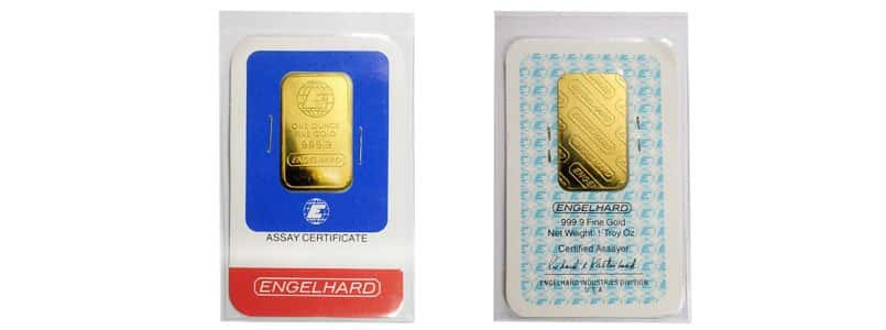 1 oz Engelhard Gold Vintage Bar .9999 Fine (With/In Assay)