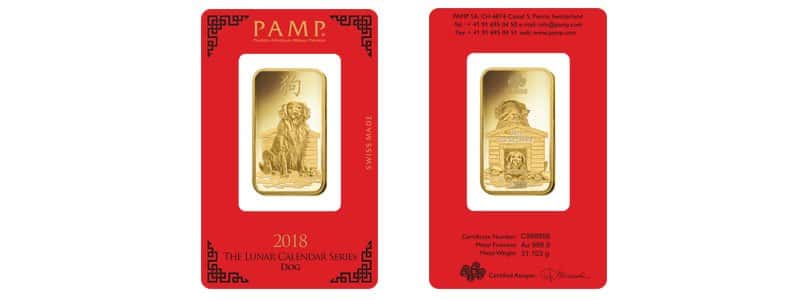 1 oz PAMP Suisse Year of the Dog Gold Bar (In Assay)