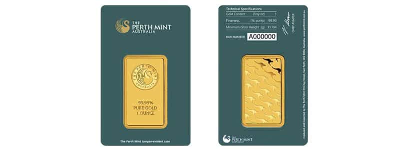 1 oz Perth Mint Gold Bar .9999 Fine (In Assay)