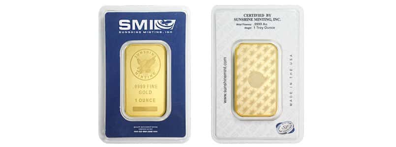 Sunshine Mint 1 oz Gold Bar .9999 Fine (In Assay)