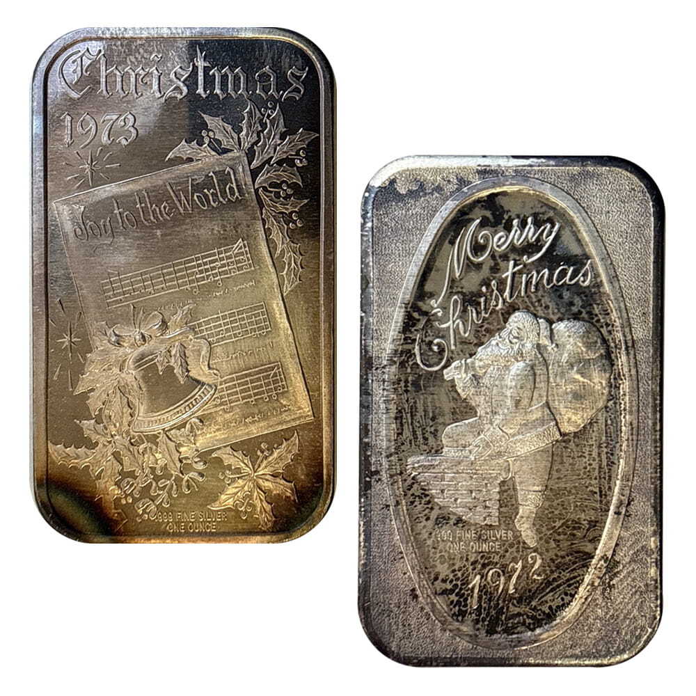1 oz Vintage Christmas Art Silver Bar (Random Design)