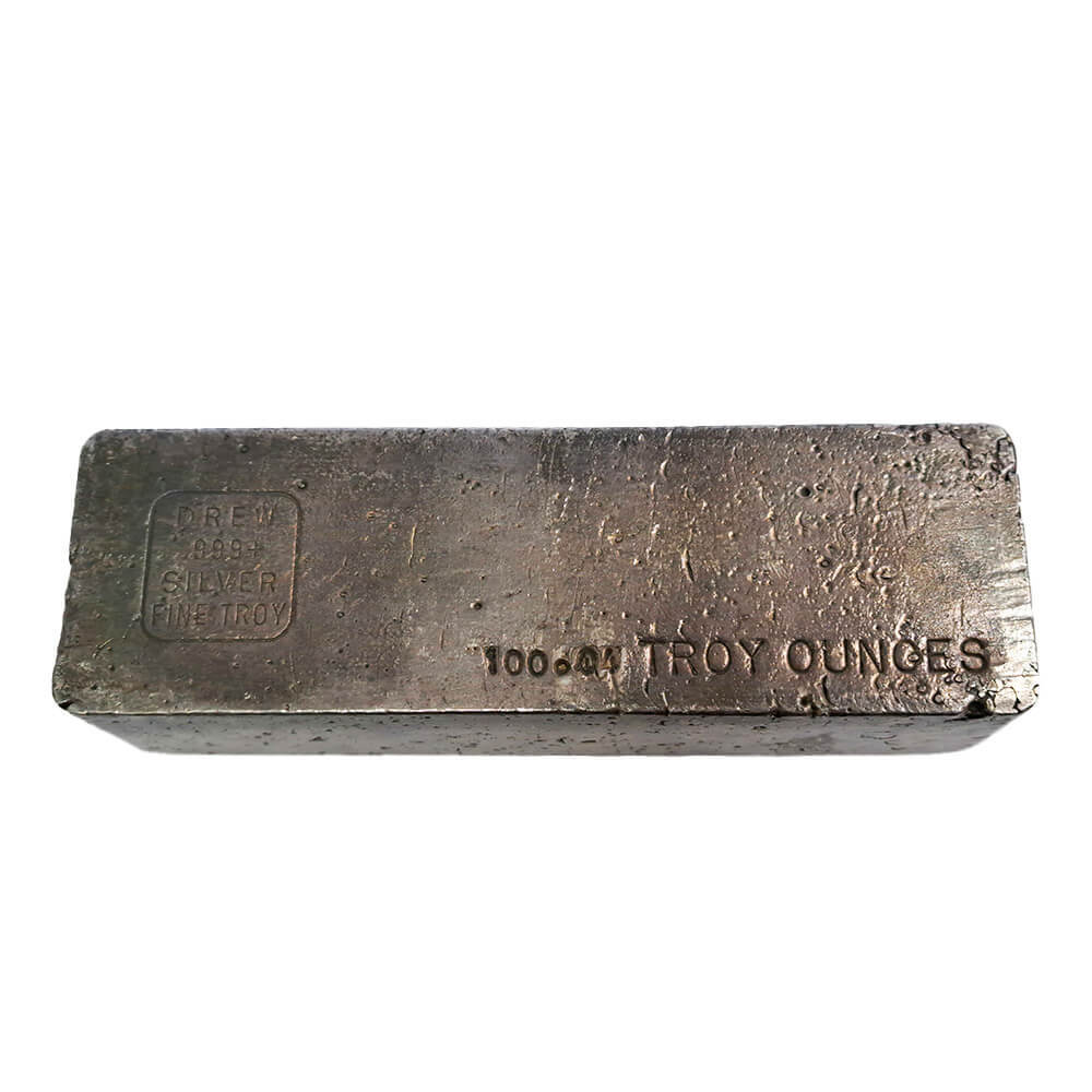 100 oz Drew Silver Corp. Refiners Silver Bar .999+ Fine