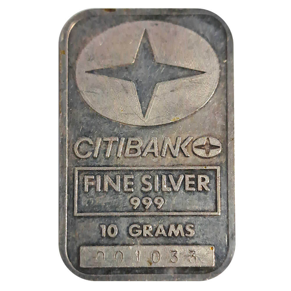 10 Gram Johnson Matthey JM Citibank Vintage Silver Bar .999 Fine (Secondary Market)