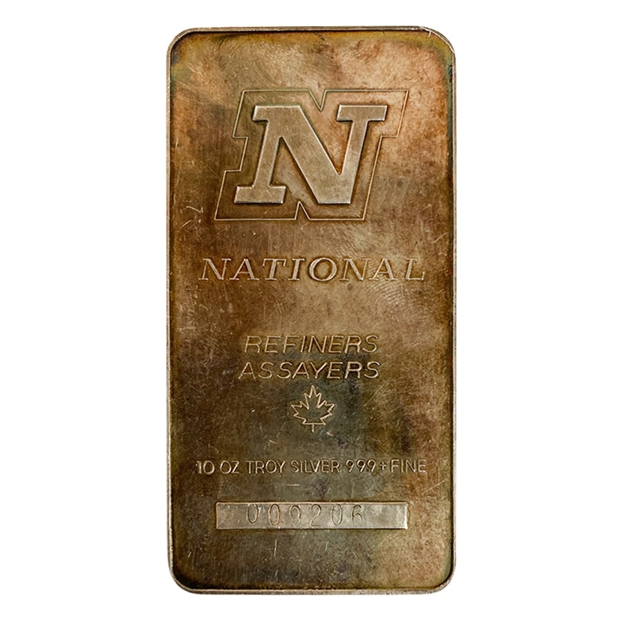 10 oz National Refiners Silver Vintage Bar .999 Fine