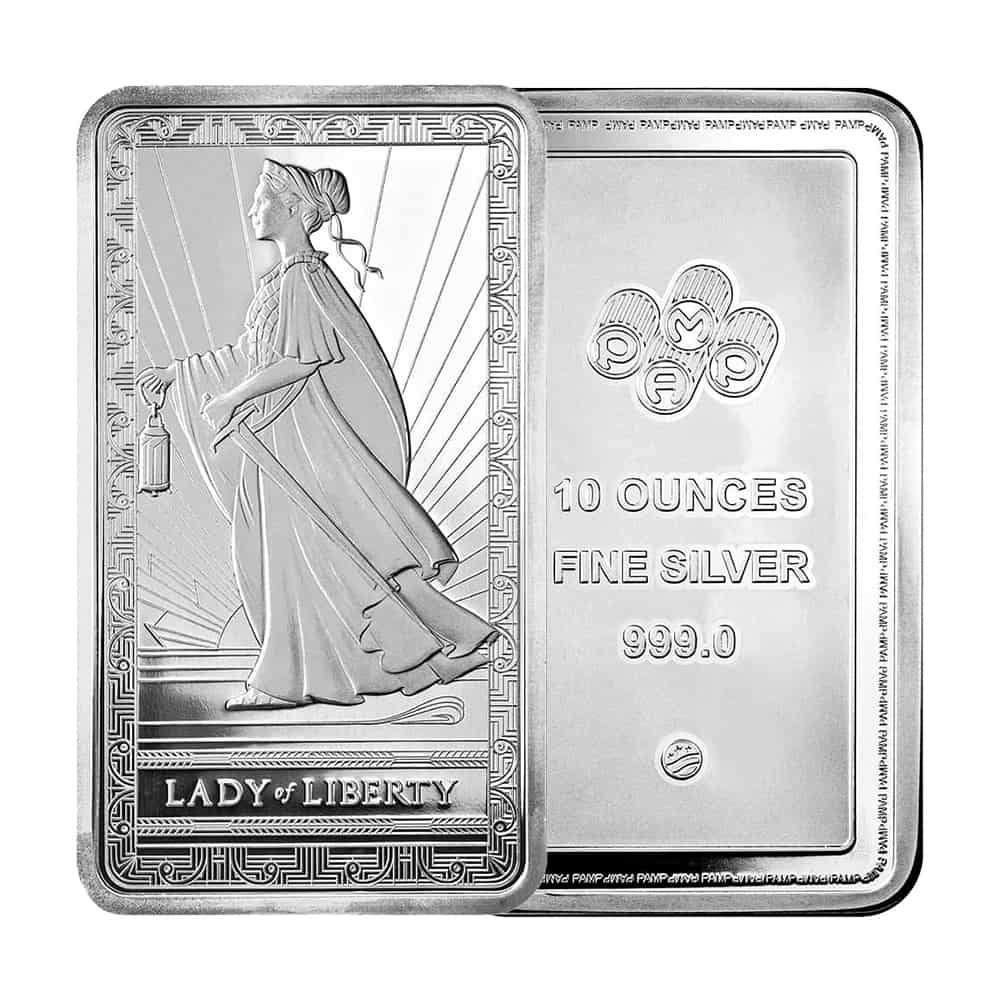 NO SEAL - 10 oz PAMP Lady of Liberty Silver Bar .999 Fine