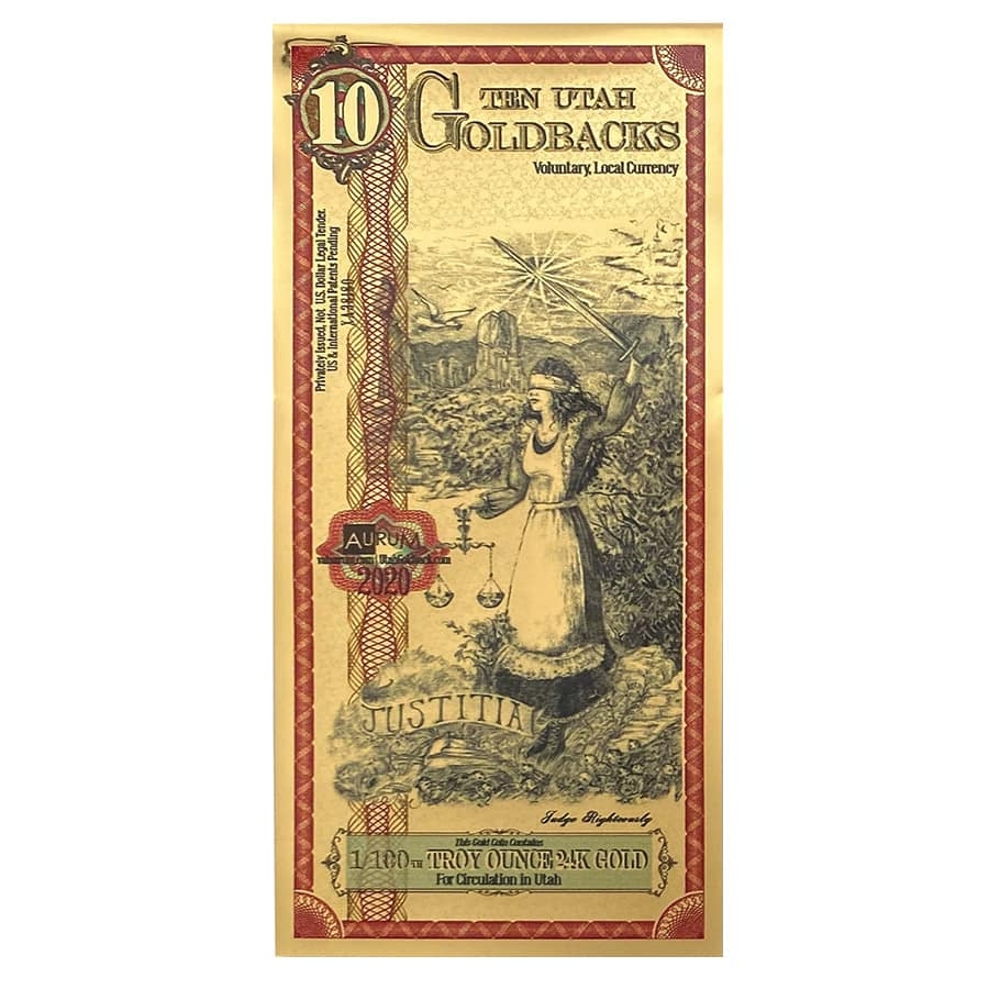 10 Utah Goldbacks 24K Gold Foil Aurum Note | Bullion Exchanges