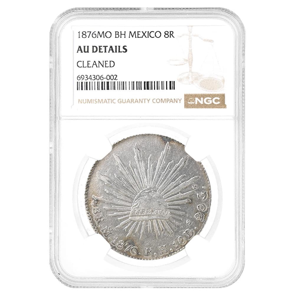 1876 Mexico 8 Reales Cap & Rays Silver Coin NGC AU Details