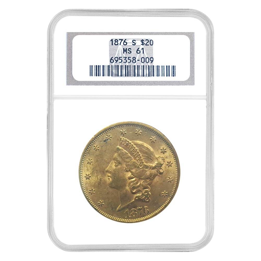 1876-S $20 Liberty Head Double Eagle Gold Coin NGC MS 61