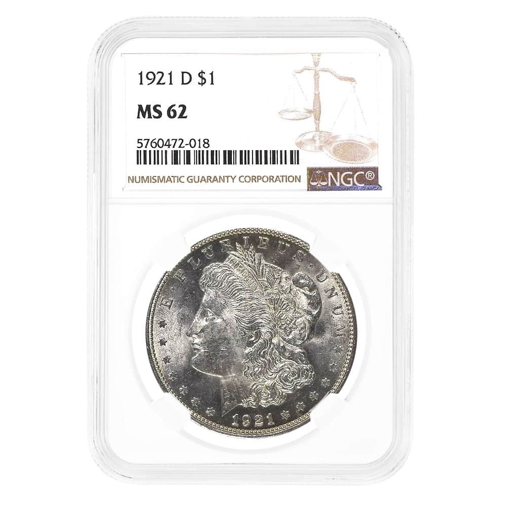 1921-D Morgan Silver Dollar $1 NGC MS 62