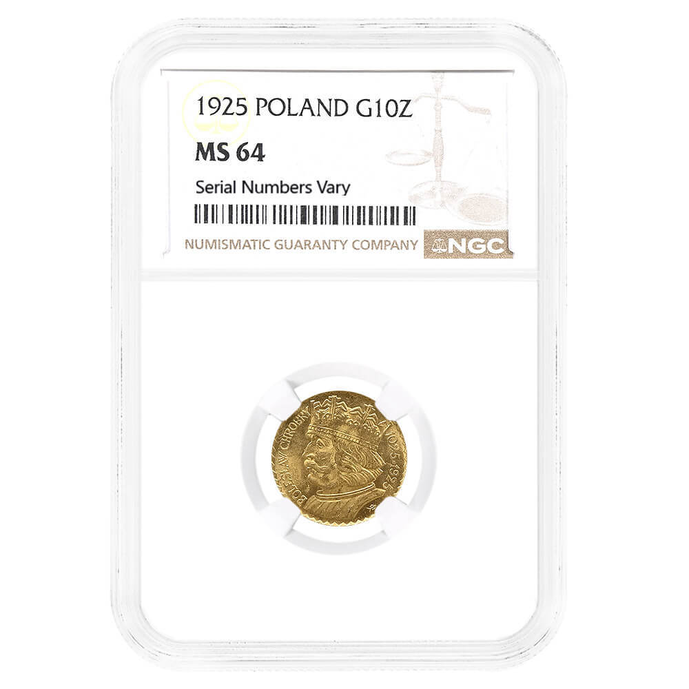 1925 Poland 10 Zlotych Boleslaw I Gold Coin NGC MS 64