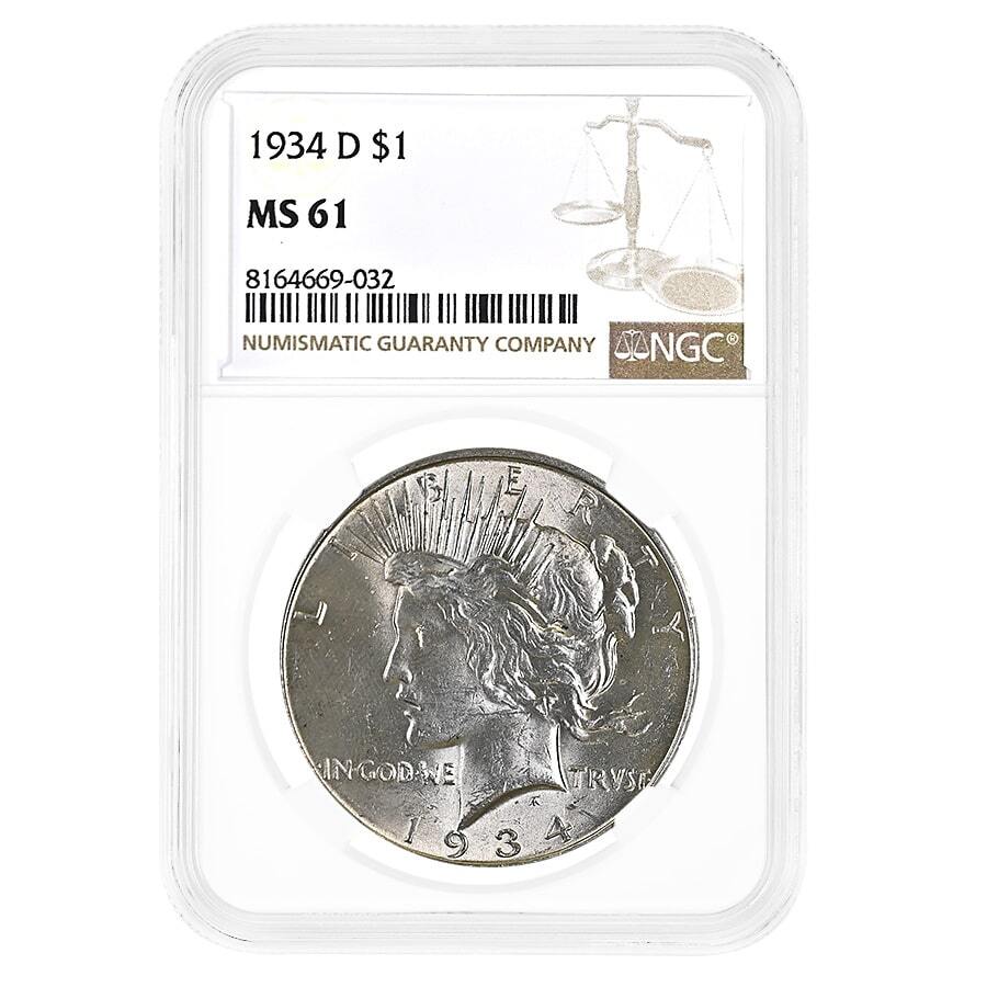 1934-D Peace Silver Dollar $1 NGC MS 61
