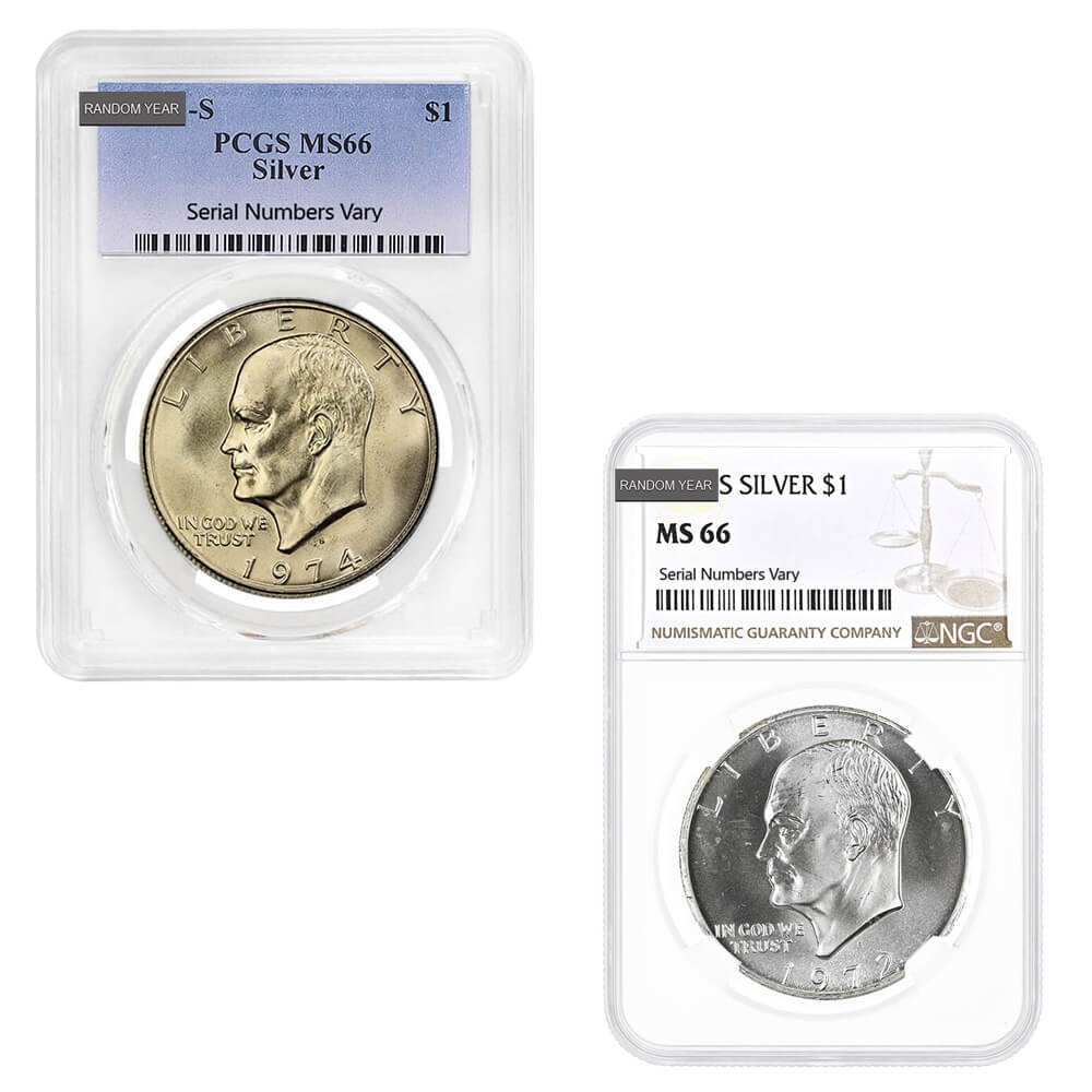 1971-1976 Eisenhower 40% Silver Dollar $1 NGC/PCGS MS 66 (Random Year)
