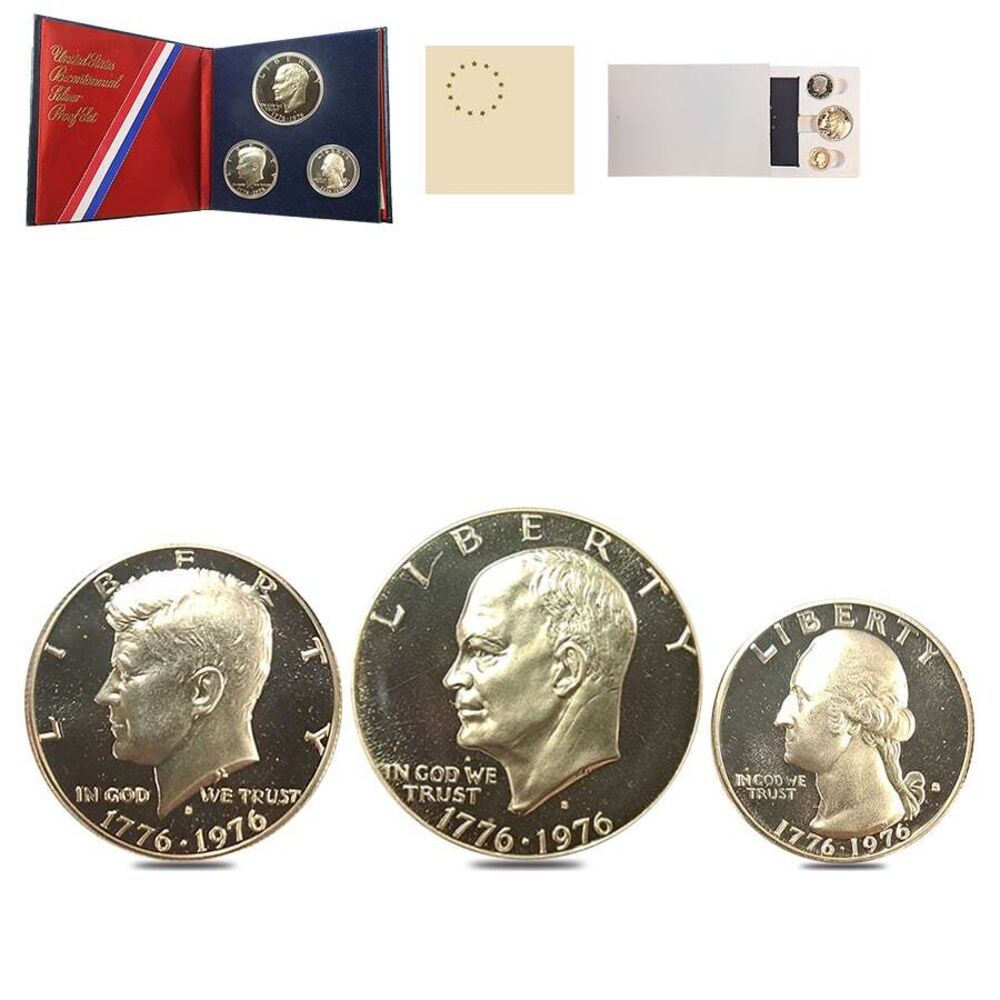 1976-S Bicentennial Silver Proof 3-Coin Set (Styrofoam, Booklet, w/COA)
