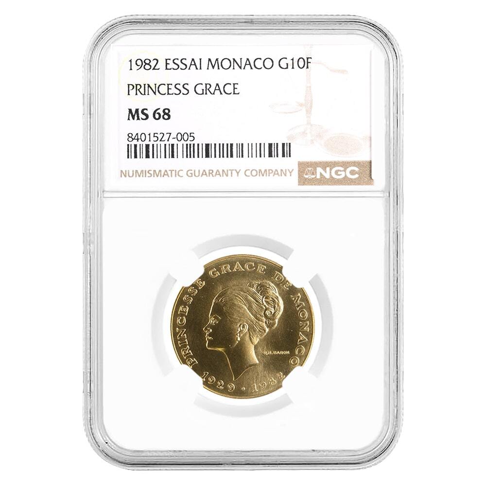 1982 Essai Monaco 10 Francs Princess Grace Gold Coin NGC MS 68