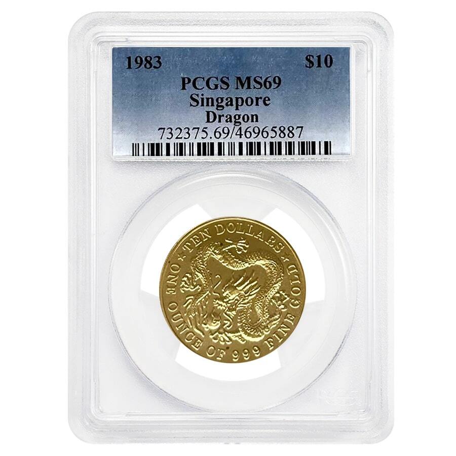 1983 1 oz Singapore Gold Dragon Coin PCGS MS 69 in Stock
