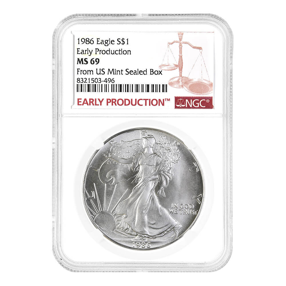 1986 1 oz Silver American Eagle NGC MS 69 Early Production