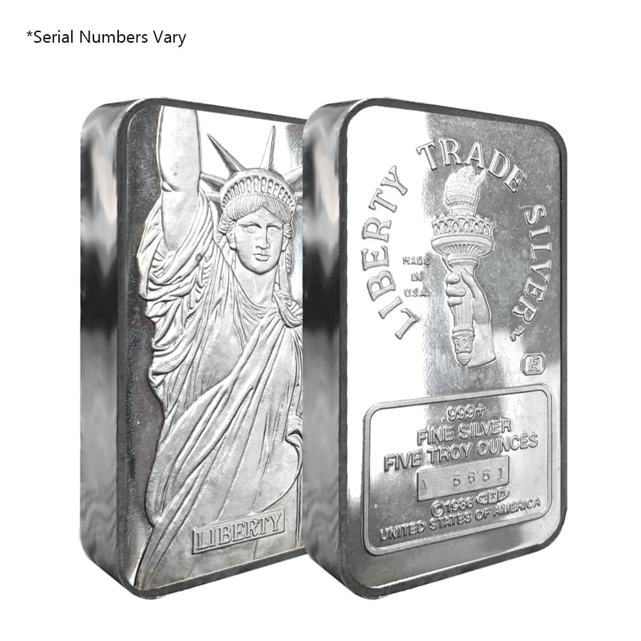 1986 5 oz Engelhard MTB Liberty Silver Bar | Bullion Exchanges