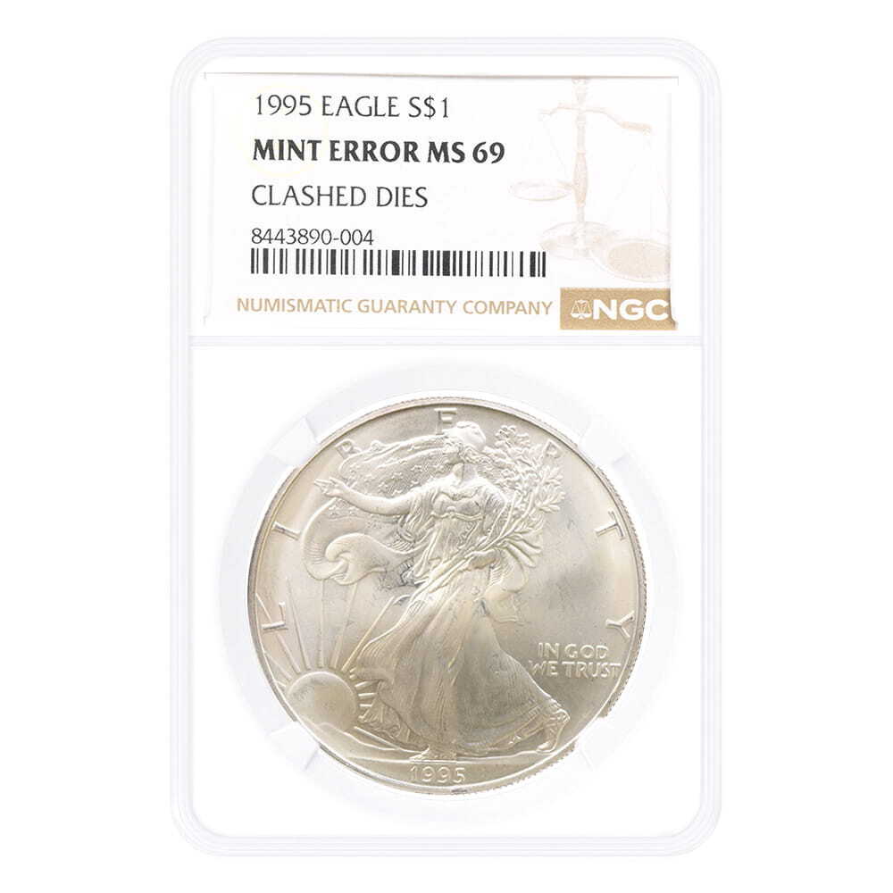 1995 1 oz Silver Eagle Mint Error Clashed Die NGC MS 69
