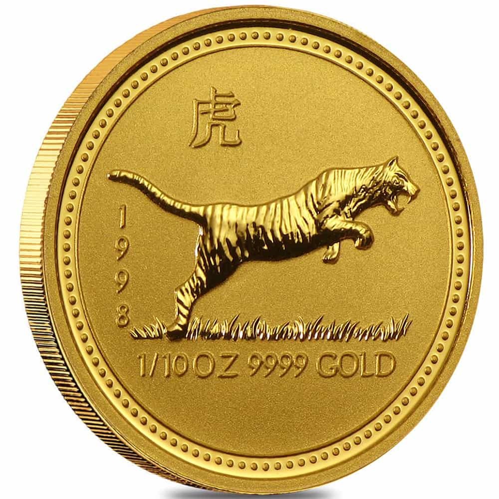 1998 1/10 oz Gold Lunar Tiger BU Australia Perth Mint Series