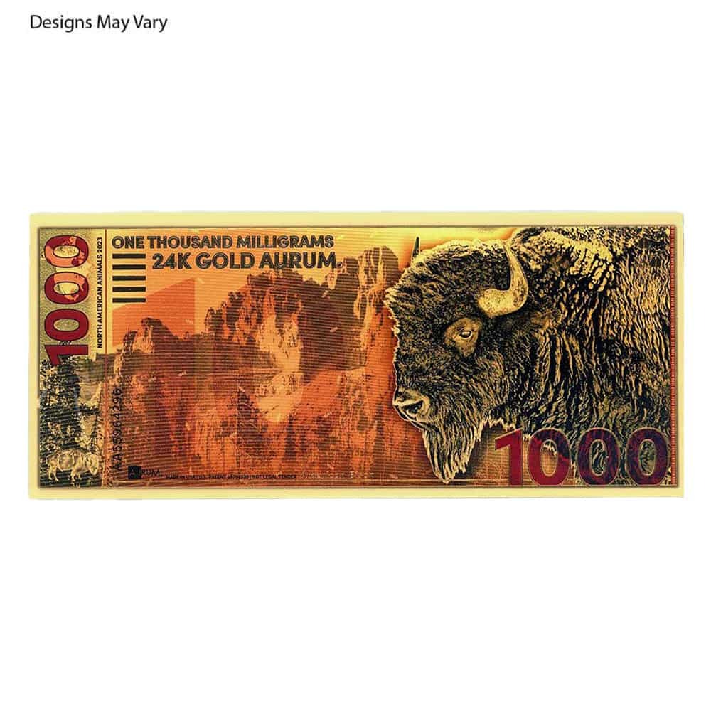 1 Gram 24K Gold Aurum Note - 1,000 Milligrams American Bison
