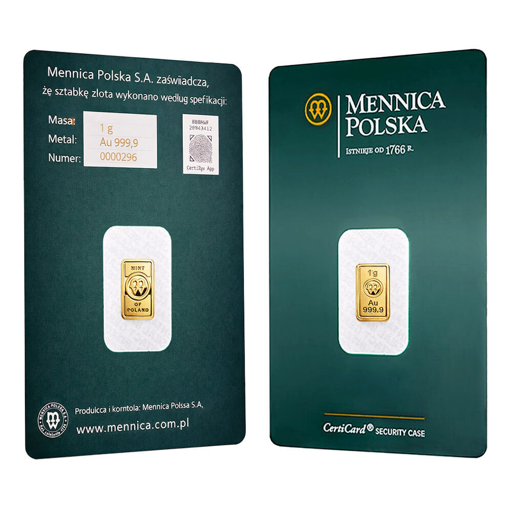 1 Gram Mint of Poland Gold Bar .9999 Fine (in Assay)