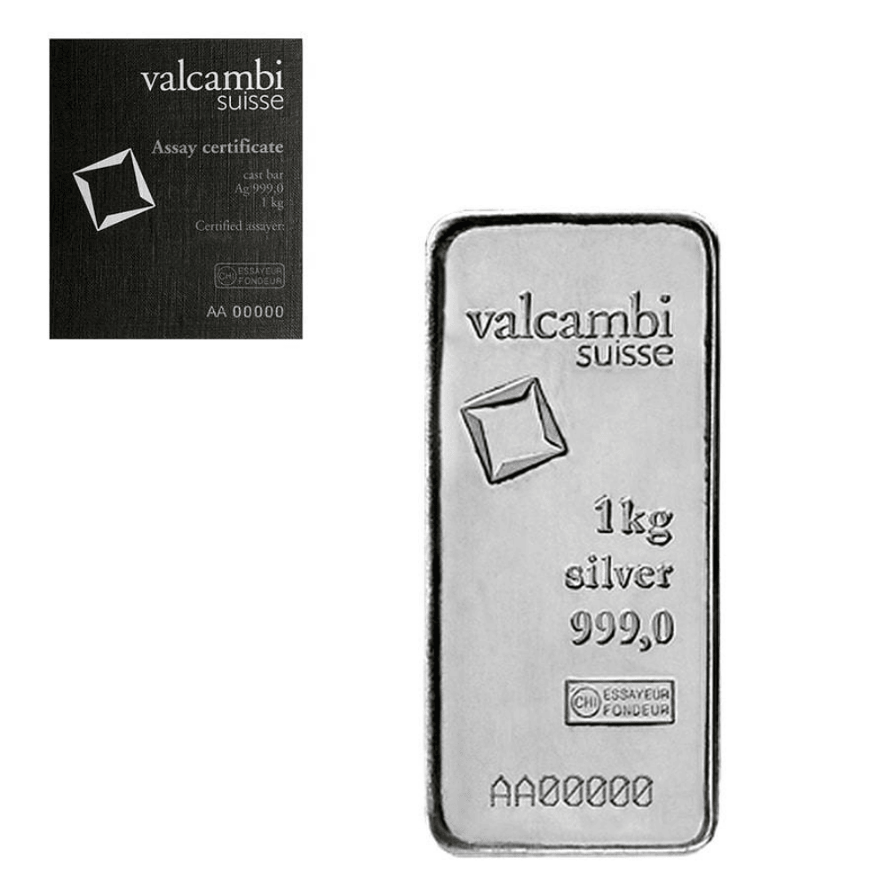 1 Kilo Silver Bar Valcambi Suisse w/Assay | Bullion Exchanges