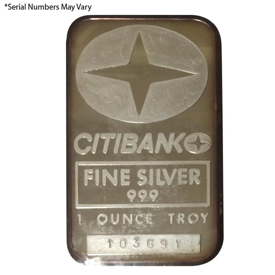 1 oz Johnson Matthey Citibank Silver Vintage Bar .999 Fine (Secondary  Market) - Rare
