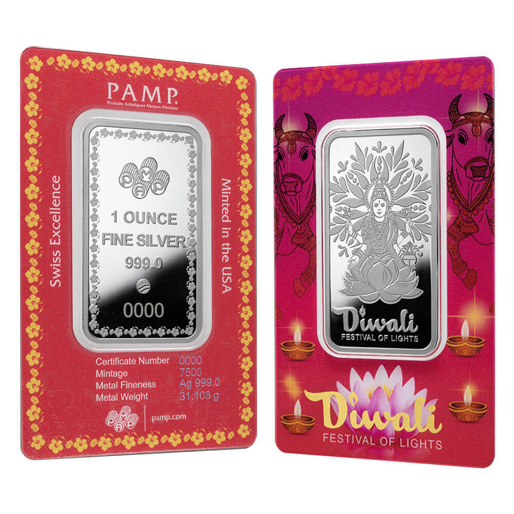 1 oz PAMP Suisse Diwali Lakshmi & Sacred Cow Silver Bar