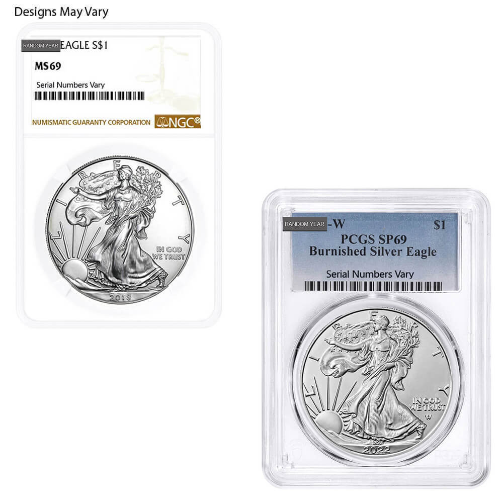 1 oz Burnished Silver American Eagle NGC/PCGS MS/SP 69 (Random Year)