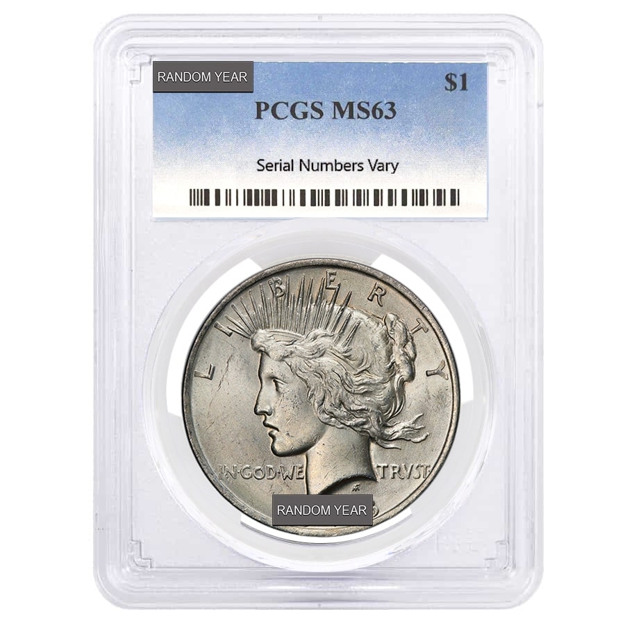 Peace Silver Dollar $1 PCGS MS 63 (Random Year, 1922-1935)