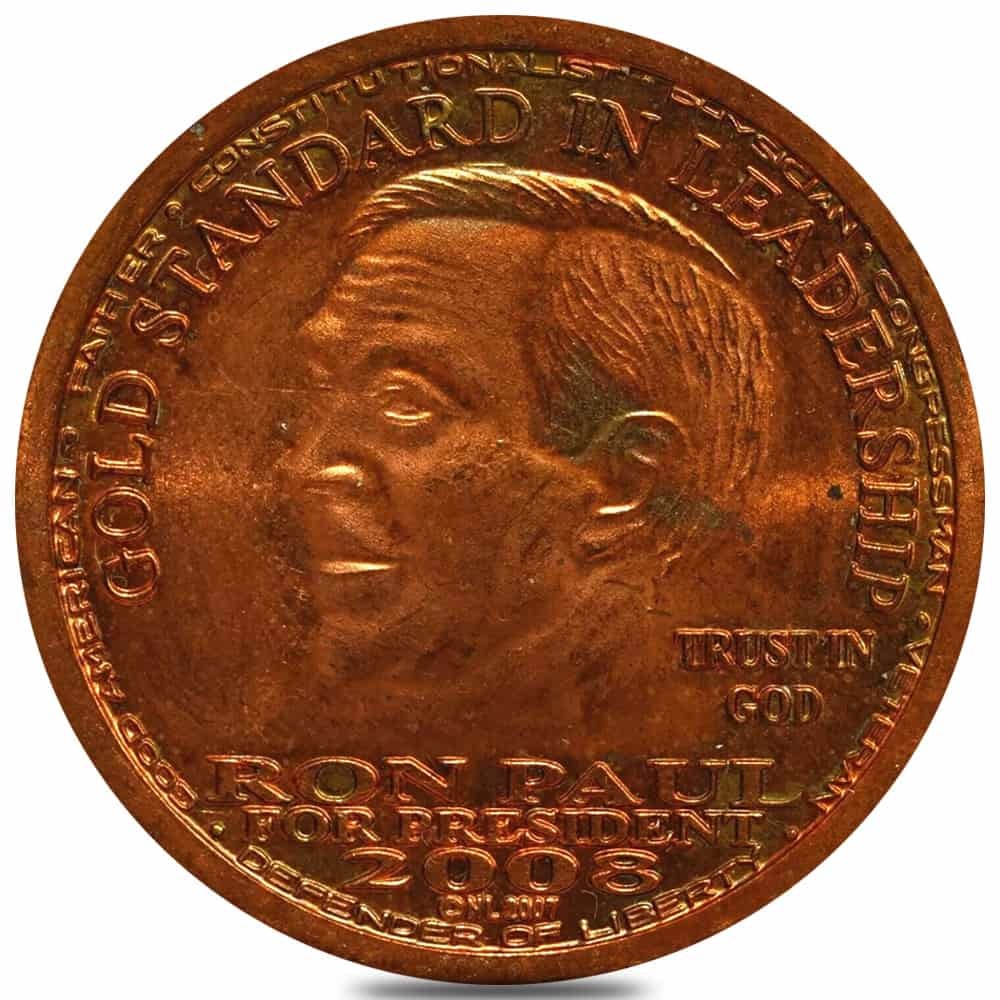 2008 1 oz AV NORFED Liberty Ron Paul Copper Round .999 Fine