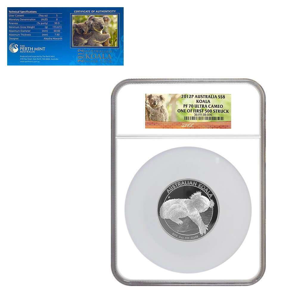 2012 5 oz Proof Silver Koala Perth Mint NGC PF 70 UCAM