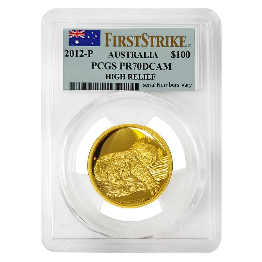 2012 P 1 oz $100 Gold Australia Koala Coin High Relief PCGS PF 70